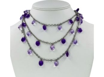 Lilac Beaded Long Strand Necklace