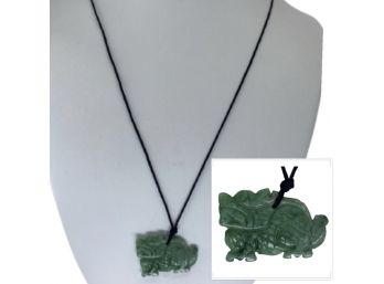 Carved Jade Dragon On Cord Necklace