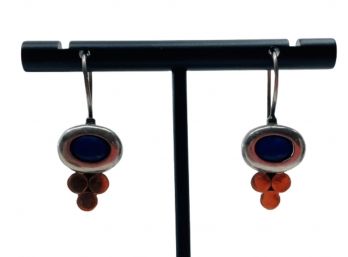 Sterling Earrings W/ Lapis Lazuli & Carnelian