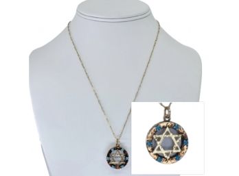Star Of David Gold And Turquoise Pendant Necklace