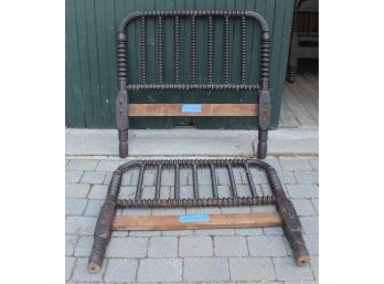 ANTIQUE (19th C) JENNY LIND BED IN BROWN PAINT