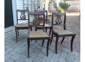 (4) LYRE BACK SABRE LEG ARMCHAIRS WITH SLIP SEATS AND MOLDED LEGS