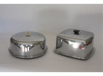 (2) GLASS TRAYS With STAINLESS STEEL COVERS