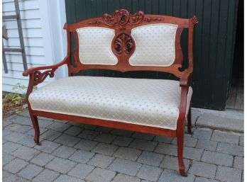 FULLY RESTORED CARVED AND PIERCED UPHOLSTERED LOVE SEAT C 1910