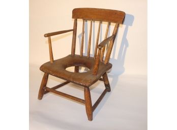 (Early 19th C) JUVENILE WINDSOR ARMCHAIR With 'NECESSARY' PLANK SEAT