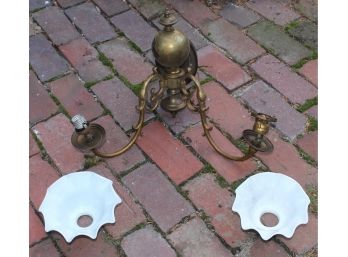(2) LIGHT BRASS WALL SCONCE WITH (2) MILK GLASS SHADES