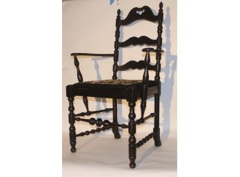 (19th C) VICTORIAN ARMCHAIR With Needlework UPHOLSTERED DROP SEAT