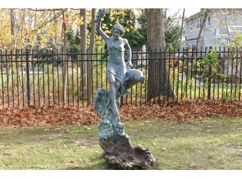 Bronze Patinated Lady With Dolphin Fountain**