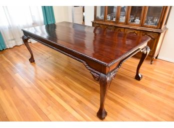 Rich Mahogany Carved Wood Dining Table With Claw And Ball Feet