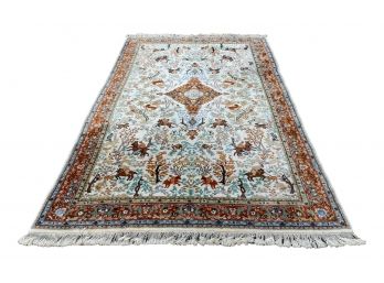 Hand Knotted Oriental Rug With Horse Decorations