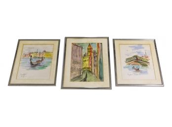 Set Of Three Signed Eugen Ciuca (Romanian, 1913-2005) Watercolor Paintings