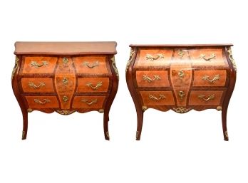 Pair Of Parquetry Inlaid Serpentine Front Side Tables