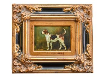 Signed Arlins(?) Framed Oil On Canvas Of A Hound Dog