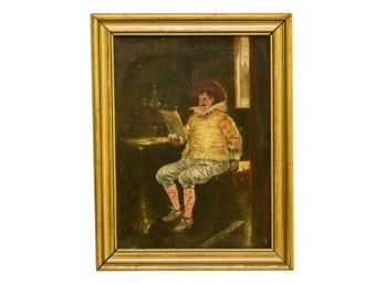 Antique Oil On Canvas Painting Of A Gentleman Reading