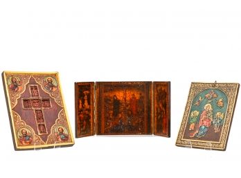 Byzantine Art Collection With Beautiful Carved Wood Detail