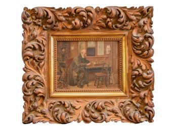 Signed Oil On Board Painting In A Carved Wooden Frame