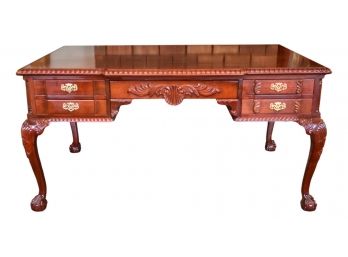 Double Sided Partners' Carved Wood Desk With Ball And Claw Feet