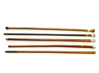 Set Of Antique Walking Canes With Sterling Silver Caps