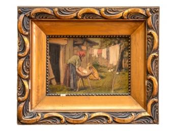 Signed Oil On Board Painting In A Carved Wooden Frame