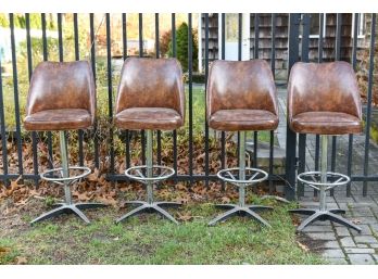 Set Of Four Vintage M.F.S Upholstering Company Swivel Bar Stools