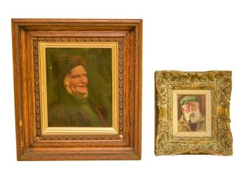 Two Antique Portraits In Carved Wood Frames