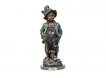 Haubner 'Alpine Boy' Bronze Sculpture On Marble Base