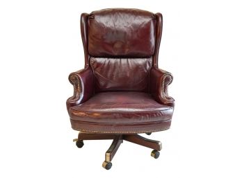 Miller Desk Burgundy Executive Swivel Upholstered Wing Chair On Casters