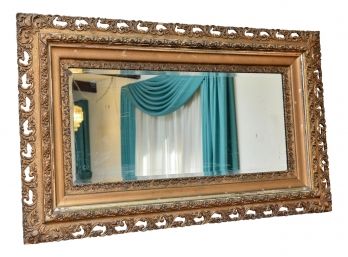 Vintage Carved Wood Gilt And Gesso Wall Mirror With Beveled Edge