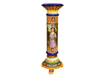 Signed Beautiful Hand Painted Ceramic Pedestal Stand