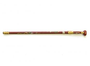 Cloisonné Asian Influence Vintage Weapon Walking Cane With Hidden Compartment With A Sword