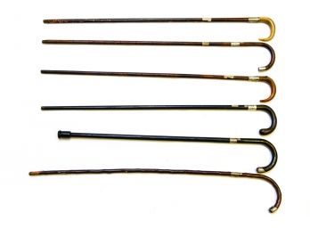 Set Of Six Antique Walking Canes With Sterling Silver Collars