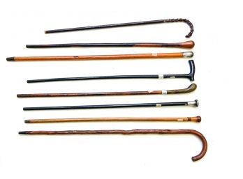 Set Of Eight Waling Sticks With Sterling Silver Features