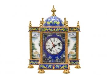 Chinese Cloisonne Hand Painted French Style Mantel Clock