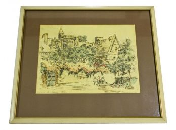 Signed Pierre Tourneau Framed Mixed Media Titled 'Muse De Cluny, Paris'