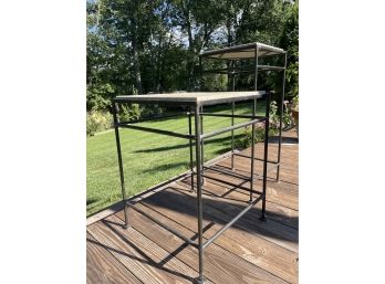 2 Wrought Iron End Tables With Stone (cement Tops)