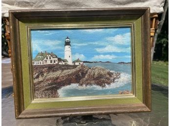 Small 7' X 9' Light House Picture - Hand Painted In 1076