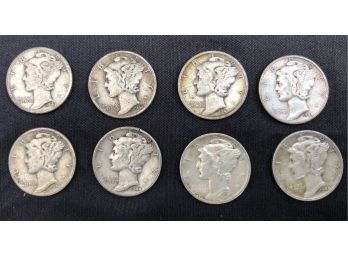 Set Of 8 Mercury Dimes- 1- 1941, 1- 1943, 5 1944, 1- 1945 Silver Weight: .0723 Oz.