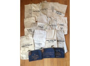17 Vintage Bank Money Bags, Mostly From Connecticut