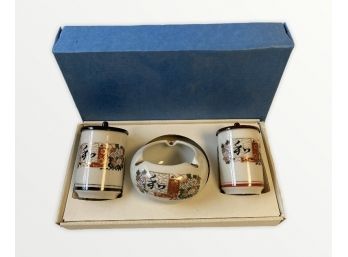 Vintage Japanese Porcelain Smoking Set In Original Box