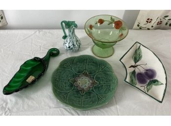 Green Decorative Vase And Dishes.