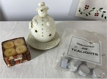 Ceramic Snowman Votive Candle Holder With Votive Candles