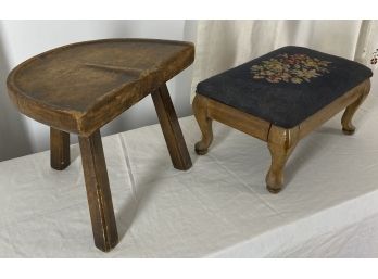 Upholstered Stool And Three-legged Wooden Stool