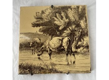 Antique Tile - Cows In Stream