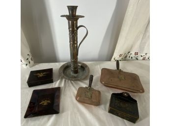 Mixed Metals Decor Lot:  Copper Crumb Catchers And More