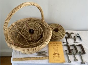 Chair Seat Weaving Book, Cording And Clamps In Basket