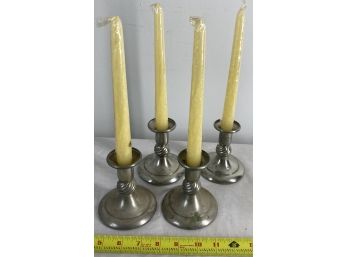 Royal Holland Pewter Candlesticks With Candles