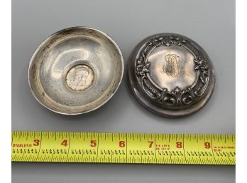 Small Silver Bowl With Kennedy Coin.  Engraved Initial Silver Top