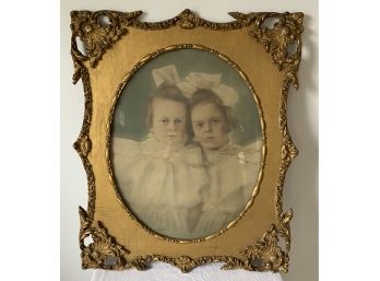 Antique Picture -  Young Girls, Circa 1910, In Ornate Frame