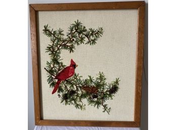 Cardinal -  Three Dimensional Needlepoint In Frame