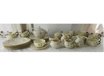 Belleek Tea Set - Shamrock & Harp Shamrock Pattern